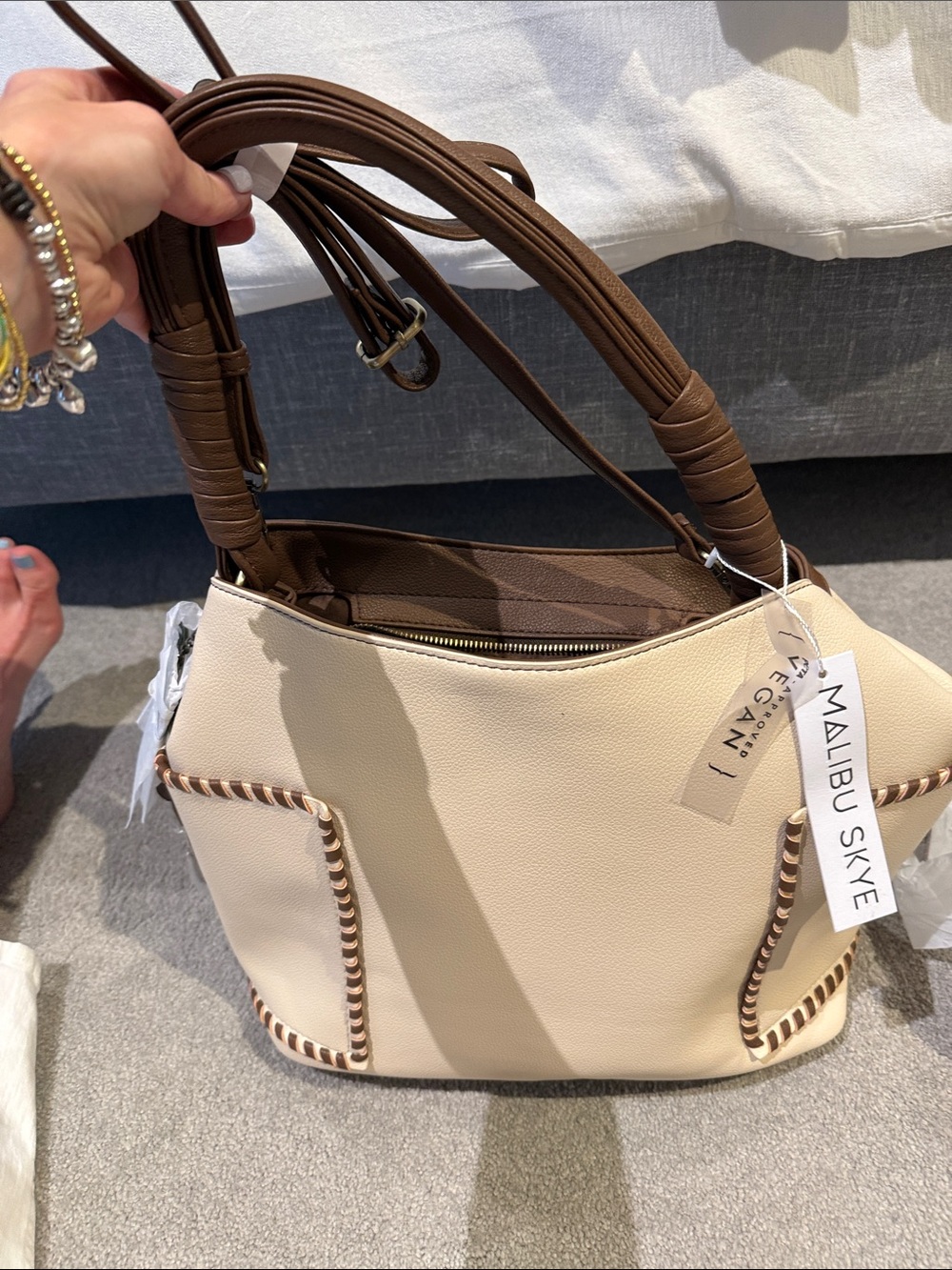 Malibu Skye Two-Tone Cream and Brown Shoulder Bag with smaller bag